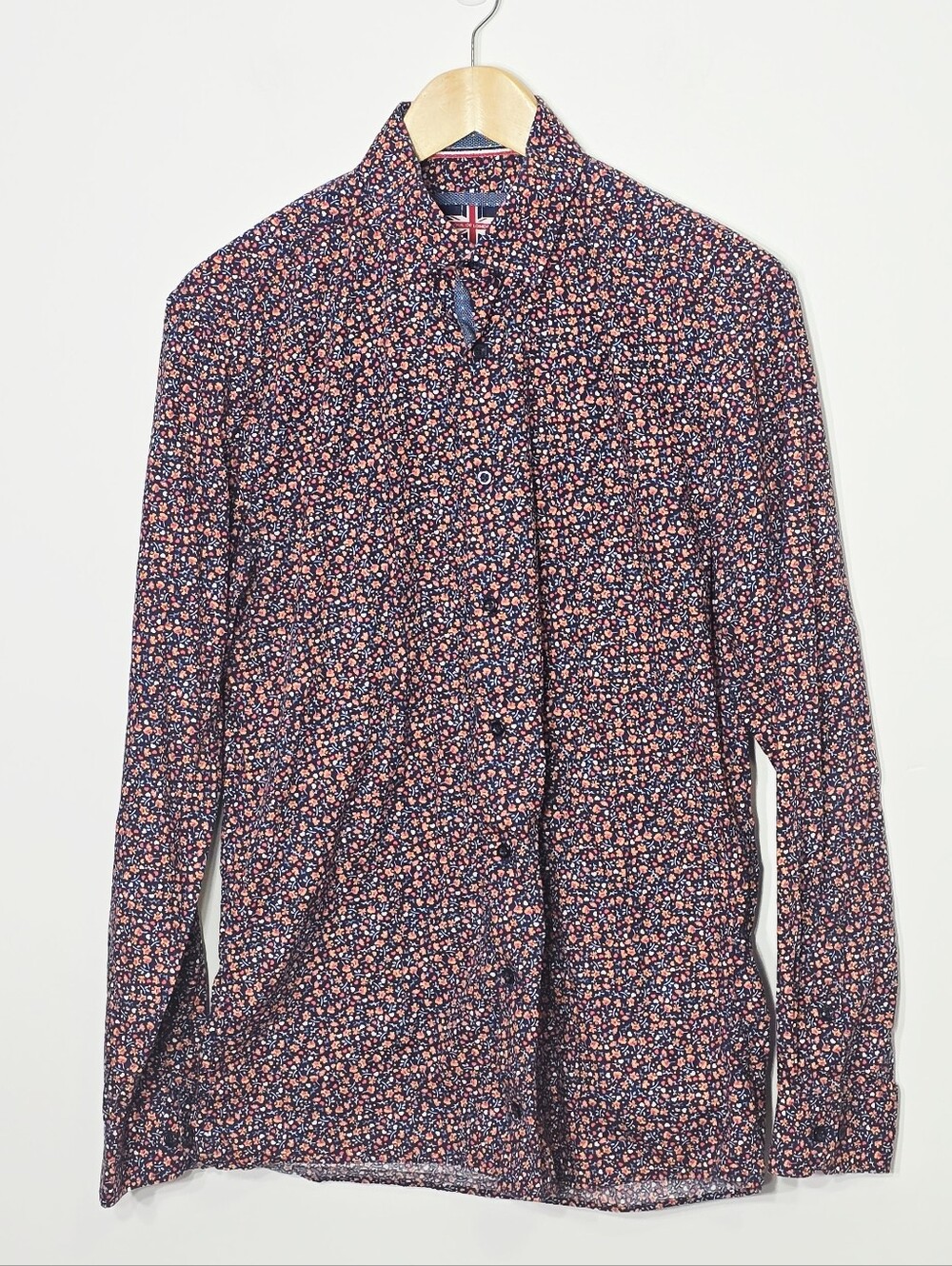 Soul Of London Men's Navy Floral 100% Cotton Long-Sleeve Button-Up Shirt Sz 15.5